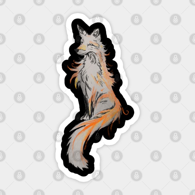 Fox - oil painting black Sticker by Uwaki